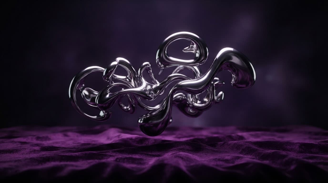 Album cover: chrome liquid typography on velvet